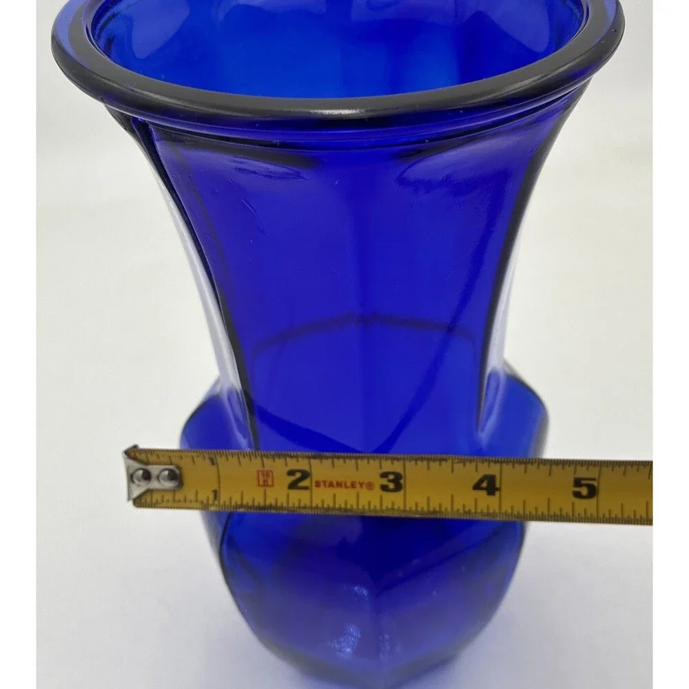 Vintage Cobalt  Dark Blue  Glass Fluted Panel Vase - 9-1/2